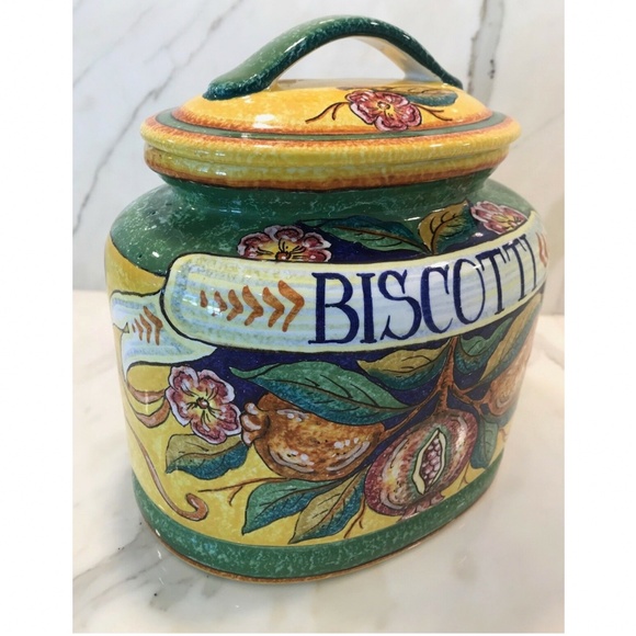 ITALIAN HANDMADE PAINTED FRUIT BISCOTTI JAR NEW! - Picture 11 of 14